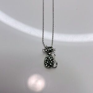 Swarovski black crystal cat necklace .925 sterling silver 18”